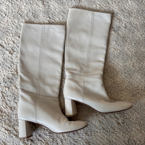 LOQ Shoes - Loq Boots Knee High Heels Off White Glove Leather 37 7